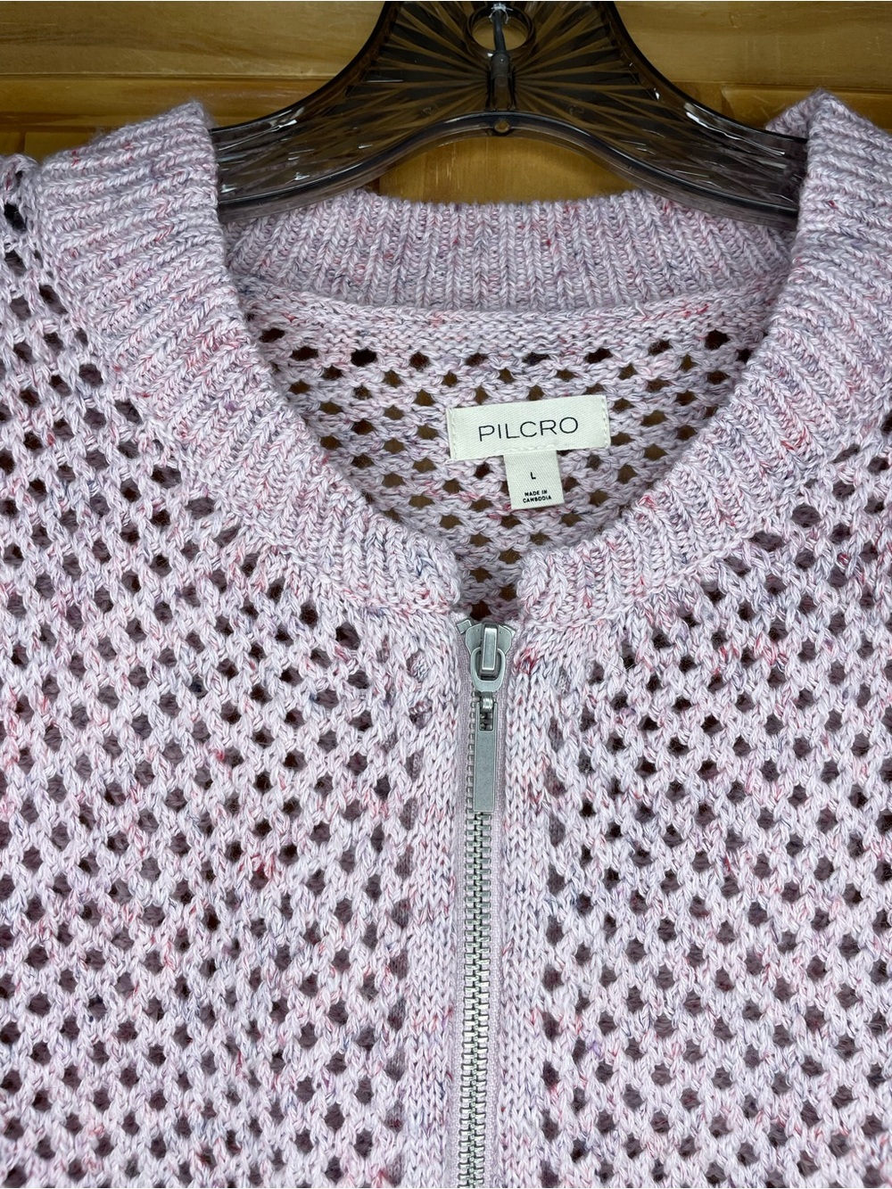 Pilcro Lilac Open-Knit Zip Cardigan